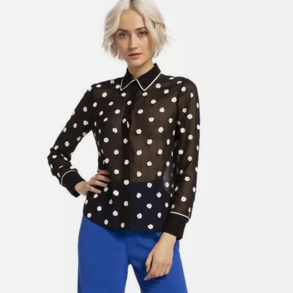 Alice + Olivia Vina Sequin Polka Dot Sheer Blouse Top SZ S